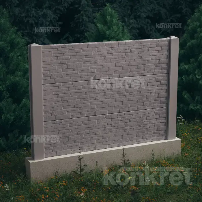 Ogrodzenie betonowe Stacked Stone (KT300), wysokość 150 cm, szare (standardowe)