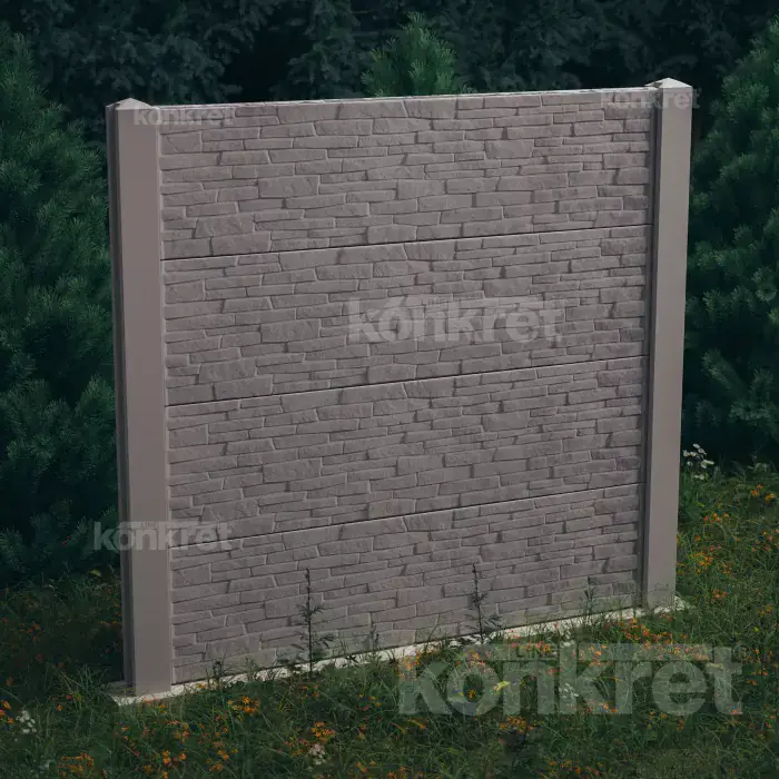 Ogrodzenie betonowe Stacked Stone (KT300), wysokość 200 cm, szare (standard)